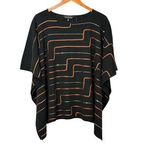 Ming Wang Black Embellished Poncho Top 3/4 Cape Sleeve Boxy Relaxed Artsy Size S